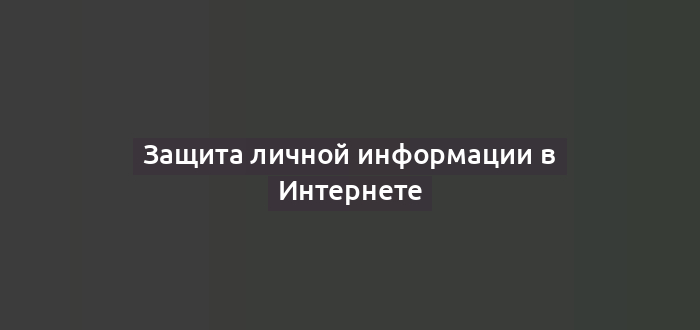 Защита личной информации в Интернете